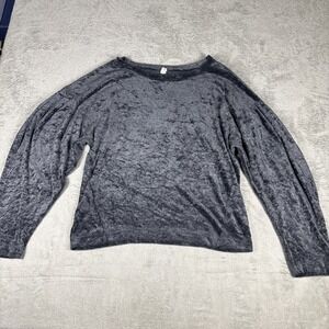 We the Free People Gray Crushed Velvet Long Sleeve Oversize Pullover Top Large